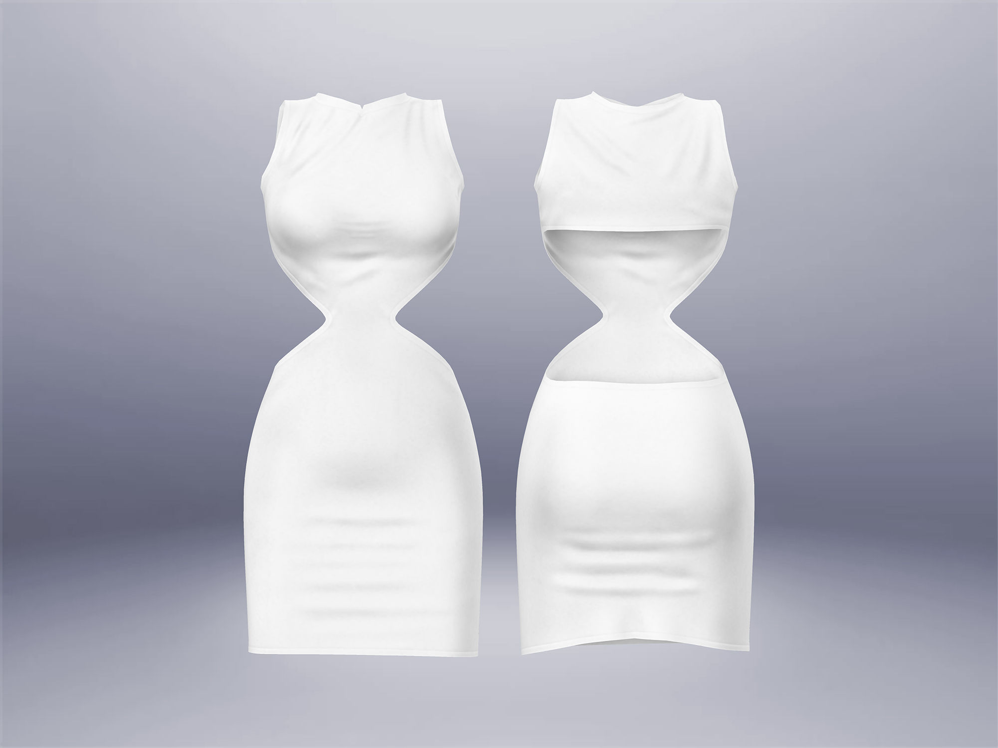 White Bare Back Dress Low-poly 3D model_3