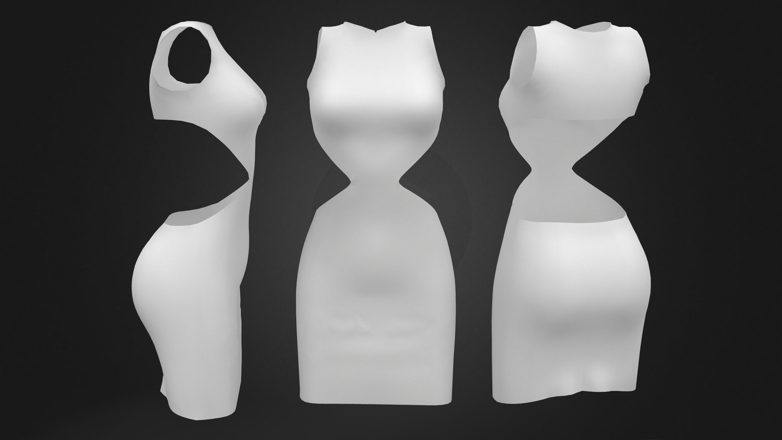 White Bare Back Dress Low-poly 3D model_5