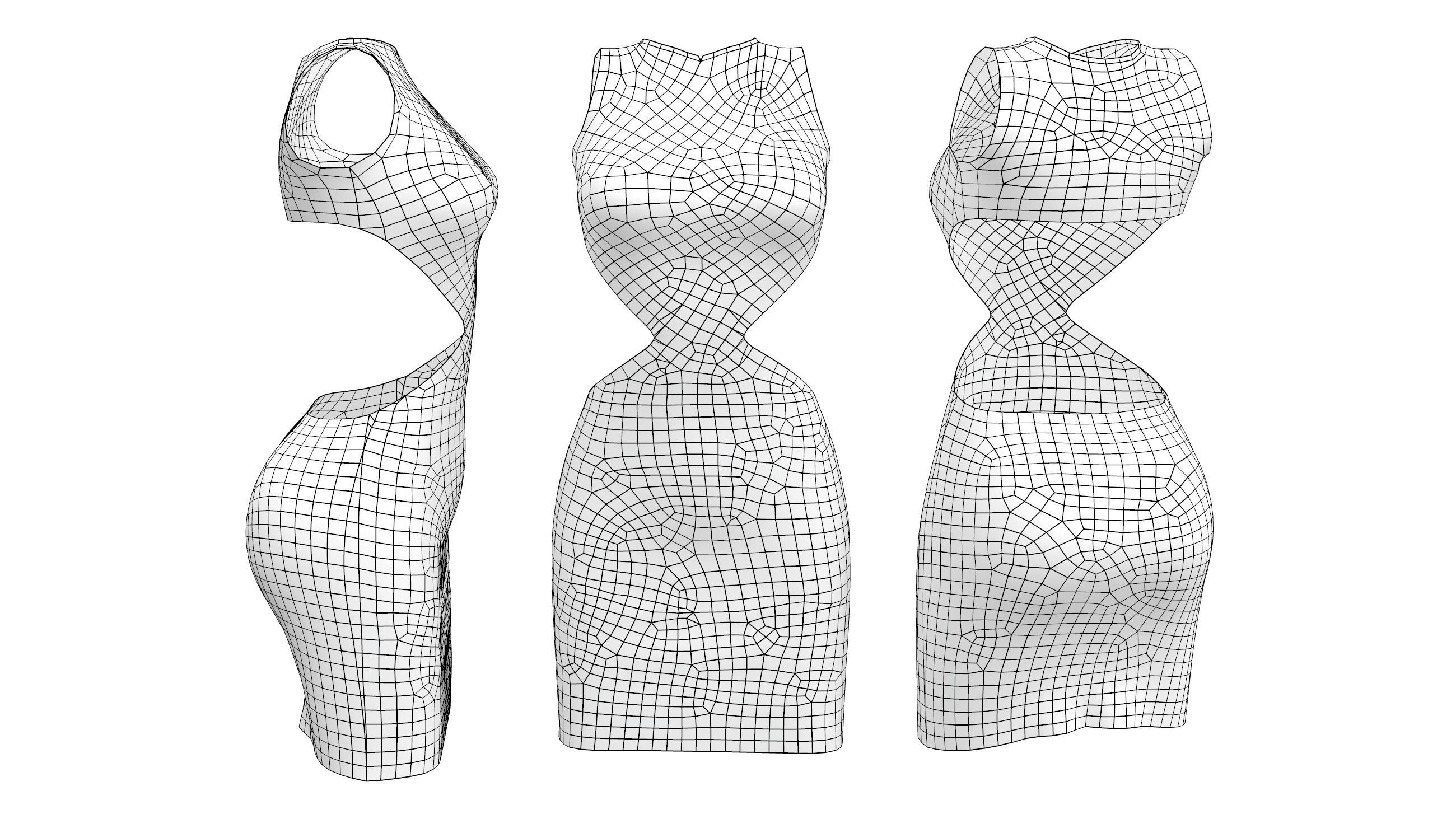 White Bare Back Dress Low-poly 3D model_4