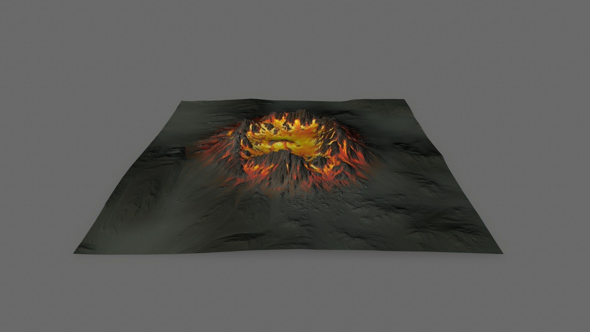 Volcano fire on piece of paper Low-poly 3D model_1