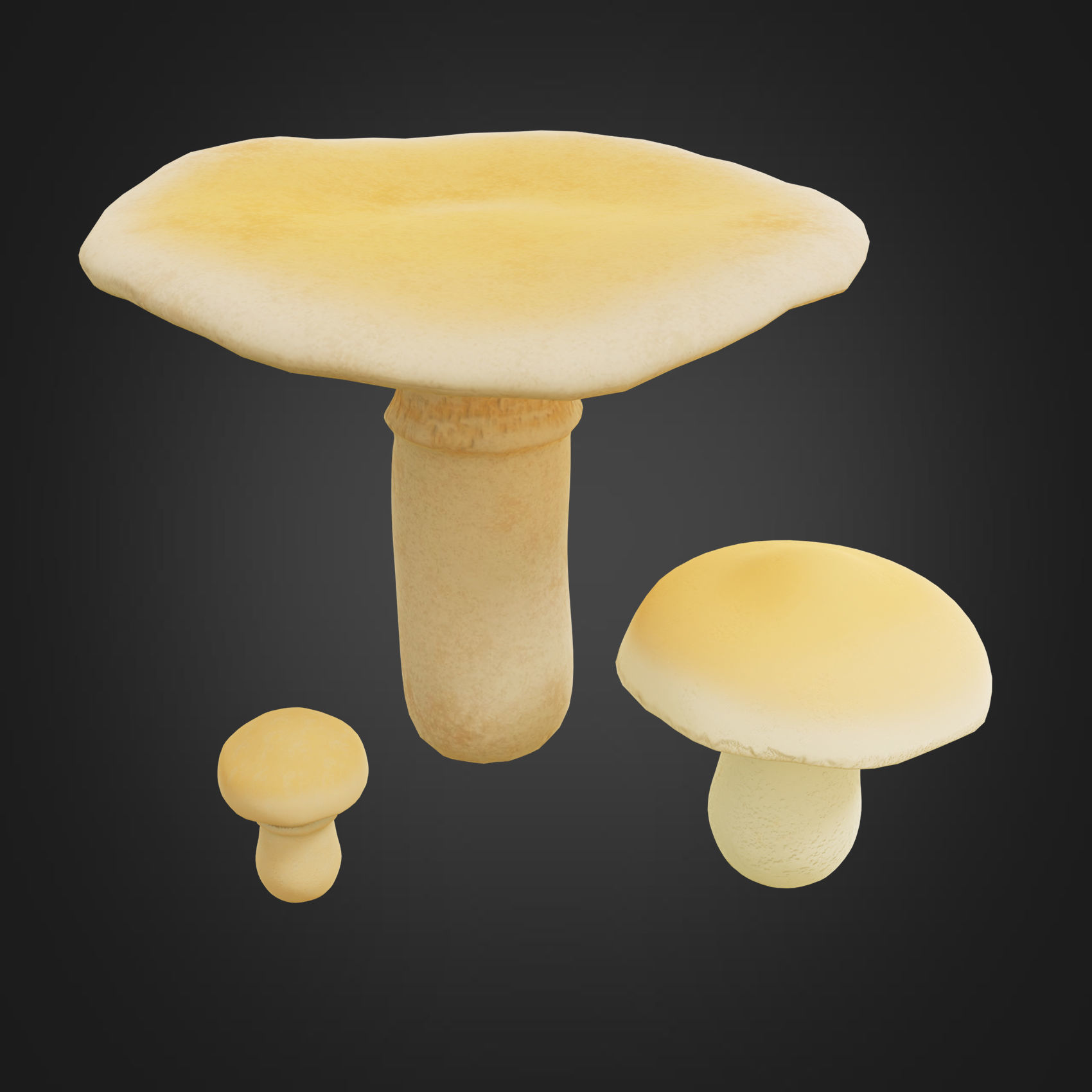 Mushroom set three mushrooms Low-poly 3D model_1
