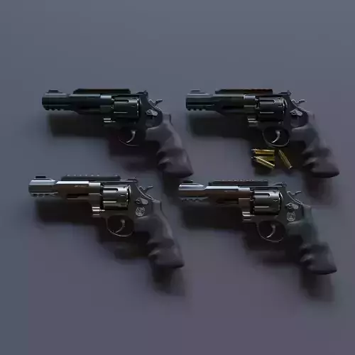 Revolver R8 Magnum Textured 3d model Game-ready Low poly Low-poly 3D model