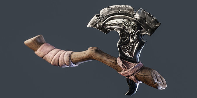 Carved Runed Worn PBR Game Ready Hand Axe Low-poly 3D model