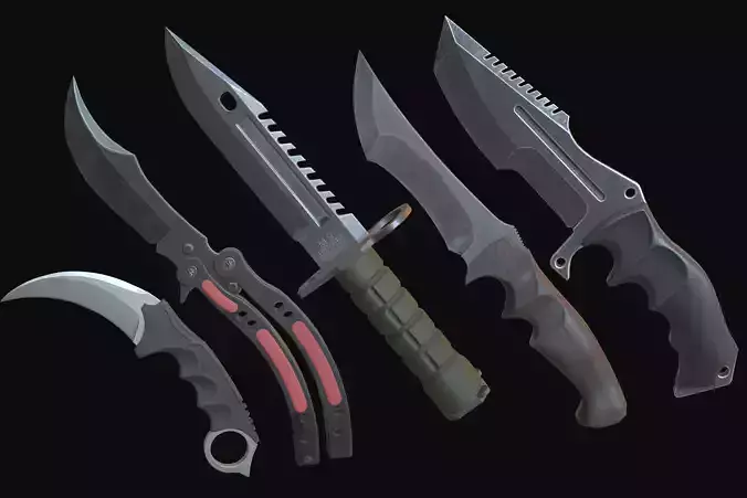 Knives pack 9 models Low-poly 3D model
