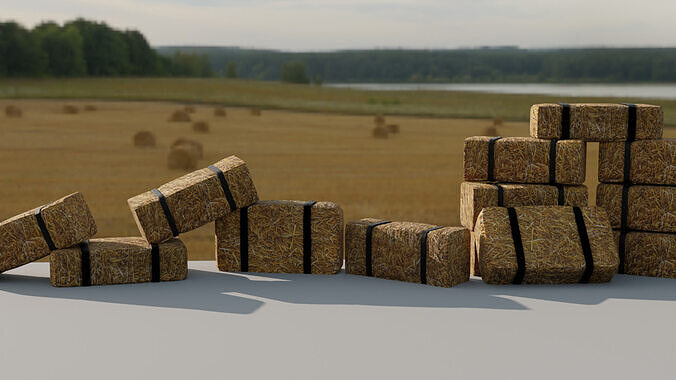 Square Hay Bales Low-poly 3D model