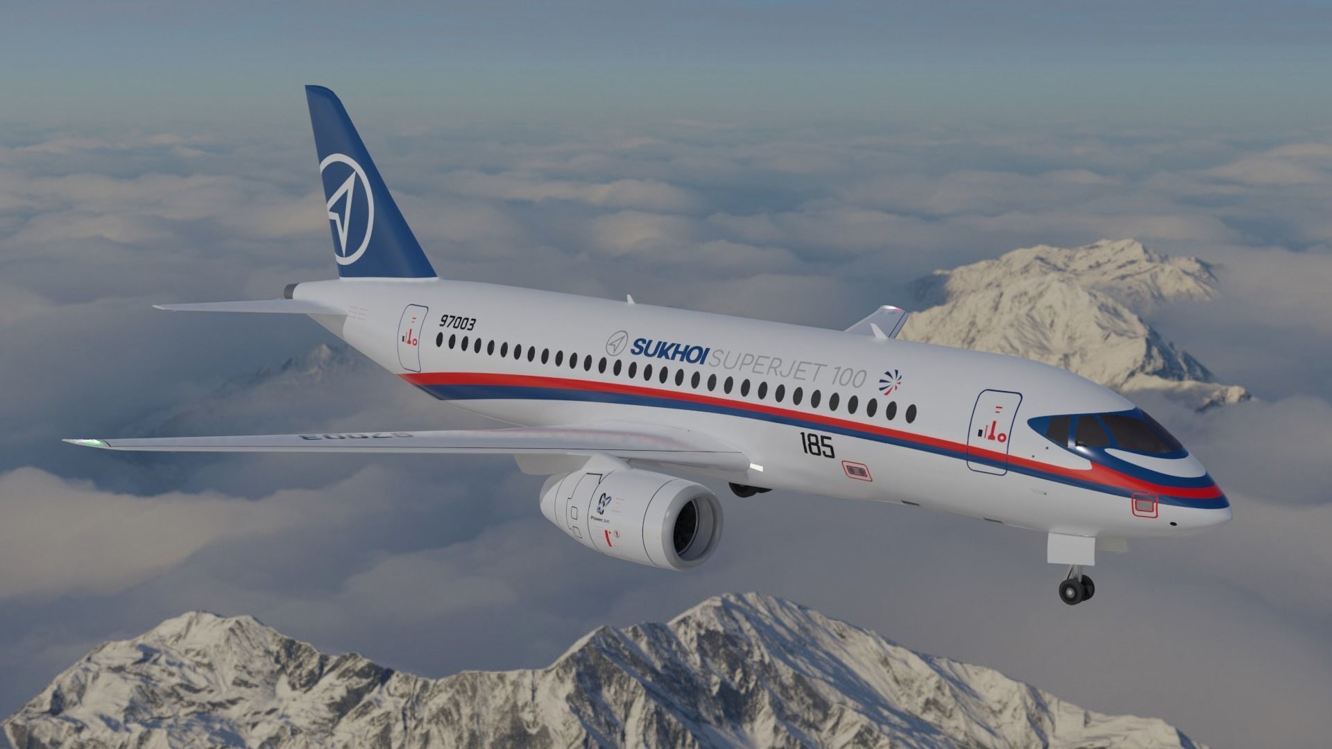 Sukhoi Superjet SSJ100 - Prototype 3 Livery Low-poly 3D model_6
