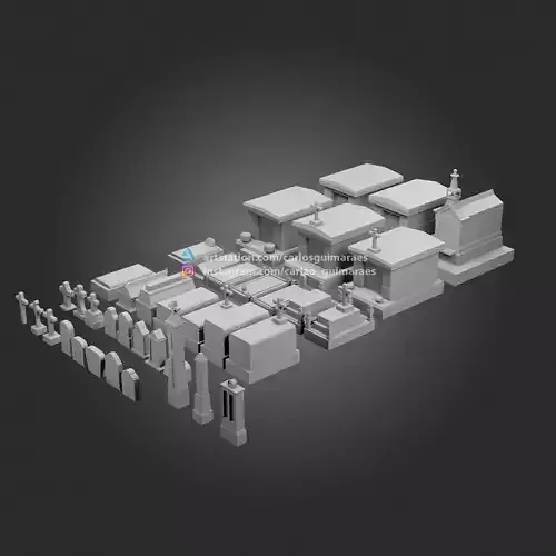 Gravestones Kit Bash  Low-poly 3D model