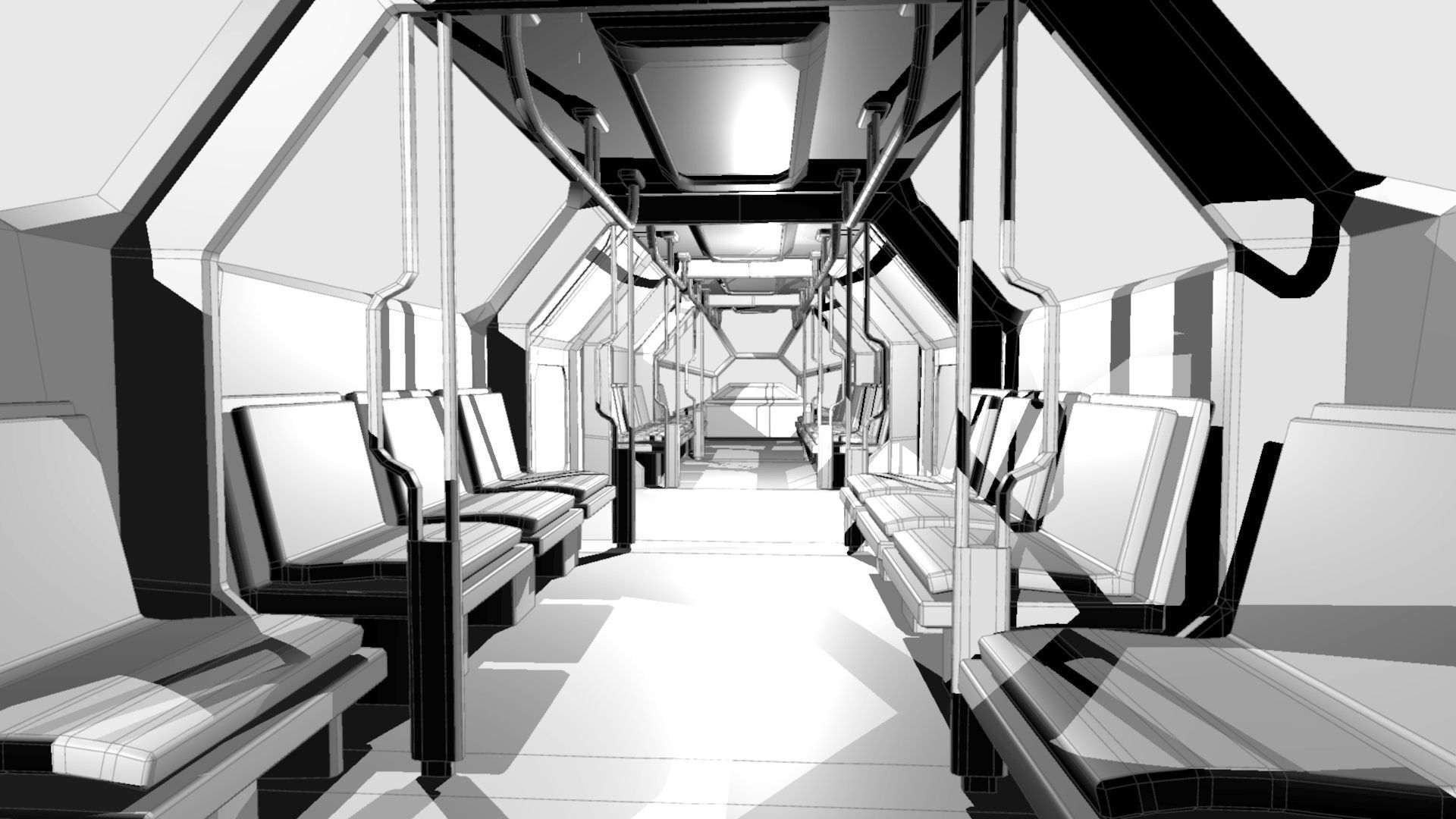 SciFi Tram Shuttle Low-poly 3D model_3