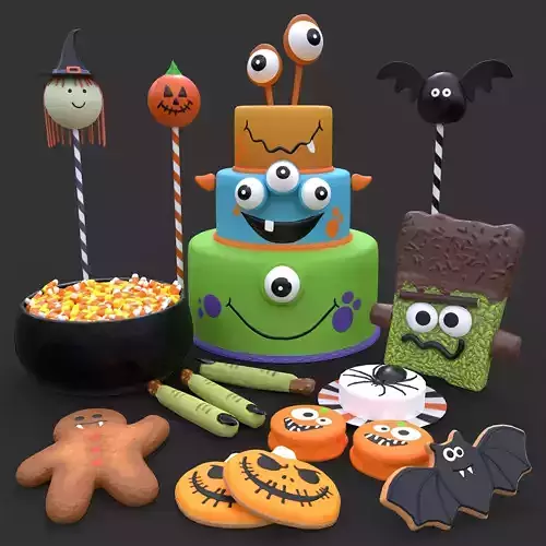 Cute Halloween Treats Pack 3D Model Collection