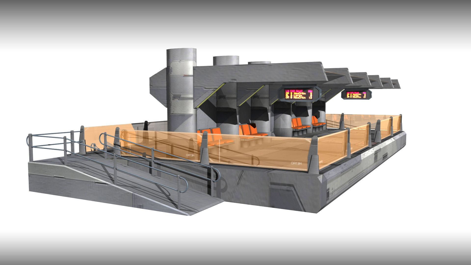 SciFi Tram Station Low-poly 3D model_5