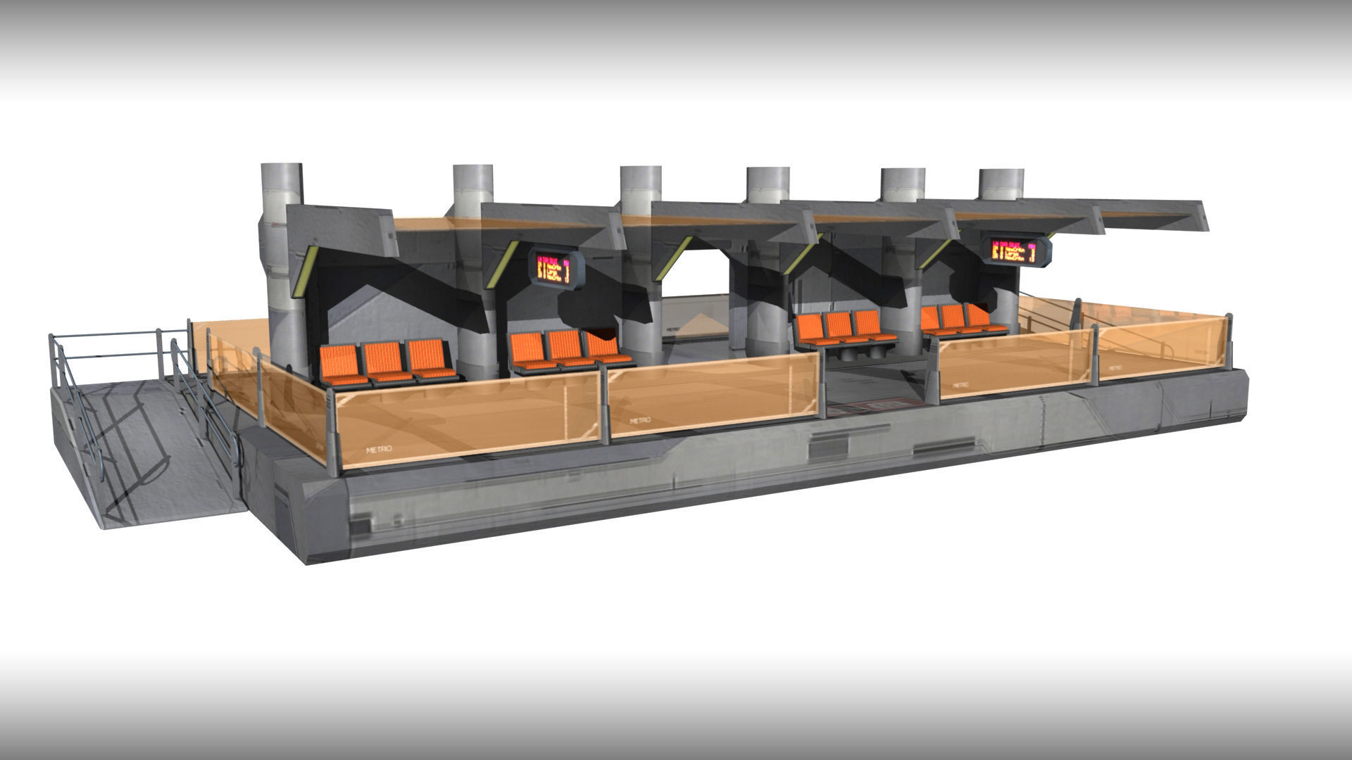 SciFi Tram Station Low-poly 3D model_1