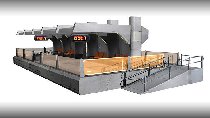 SciFi Tram Station Low-poly 3D model