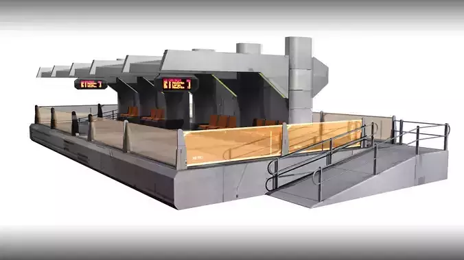 SciFi Tram Station Low-poly 3D model
