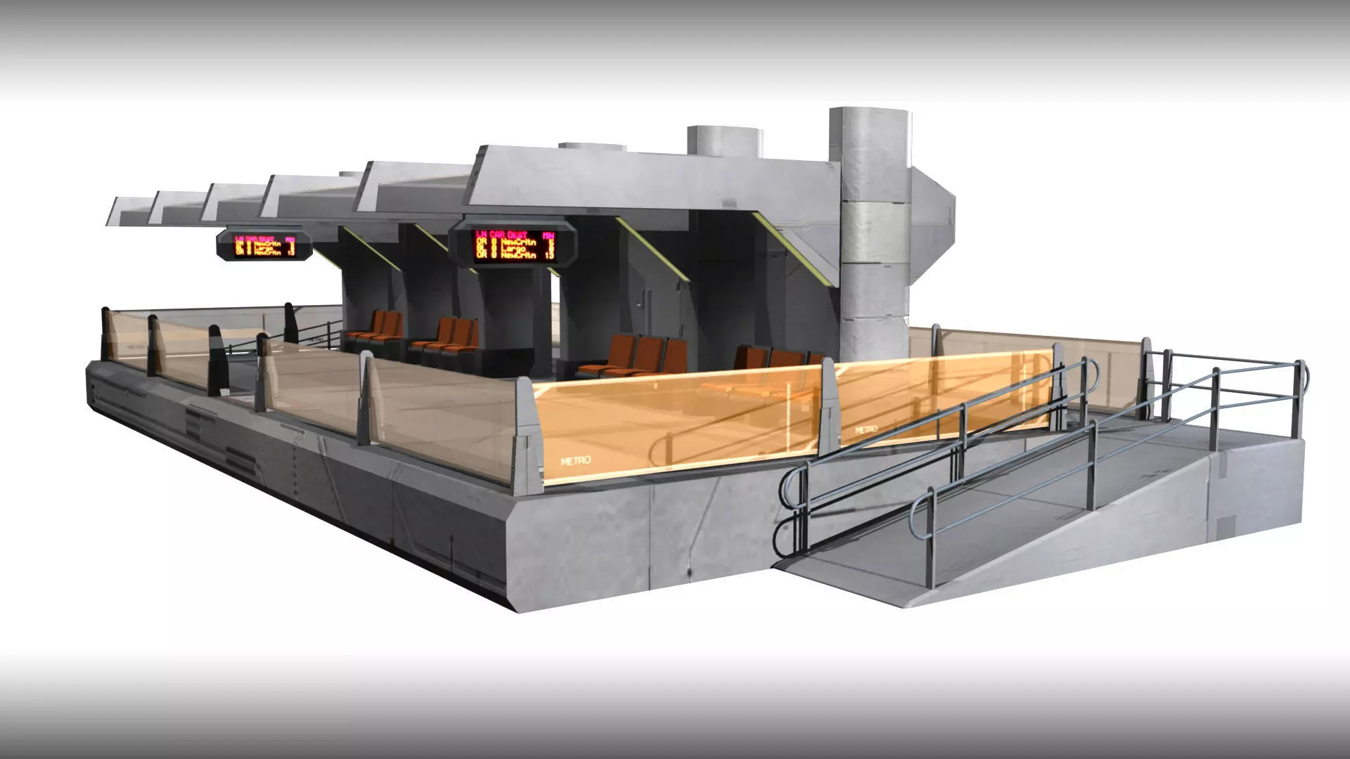 SciFi Tram Station Low-poly 3D model_0