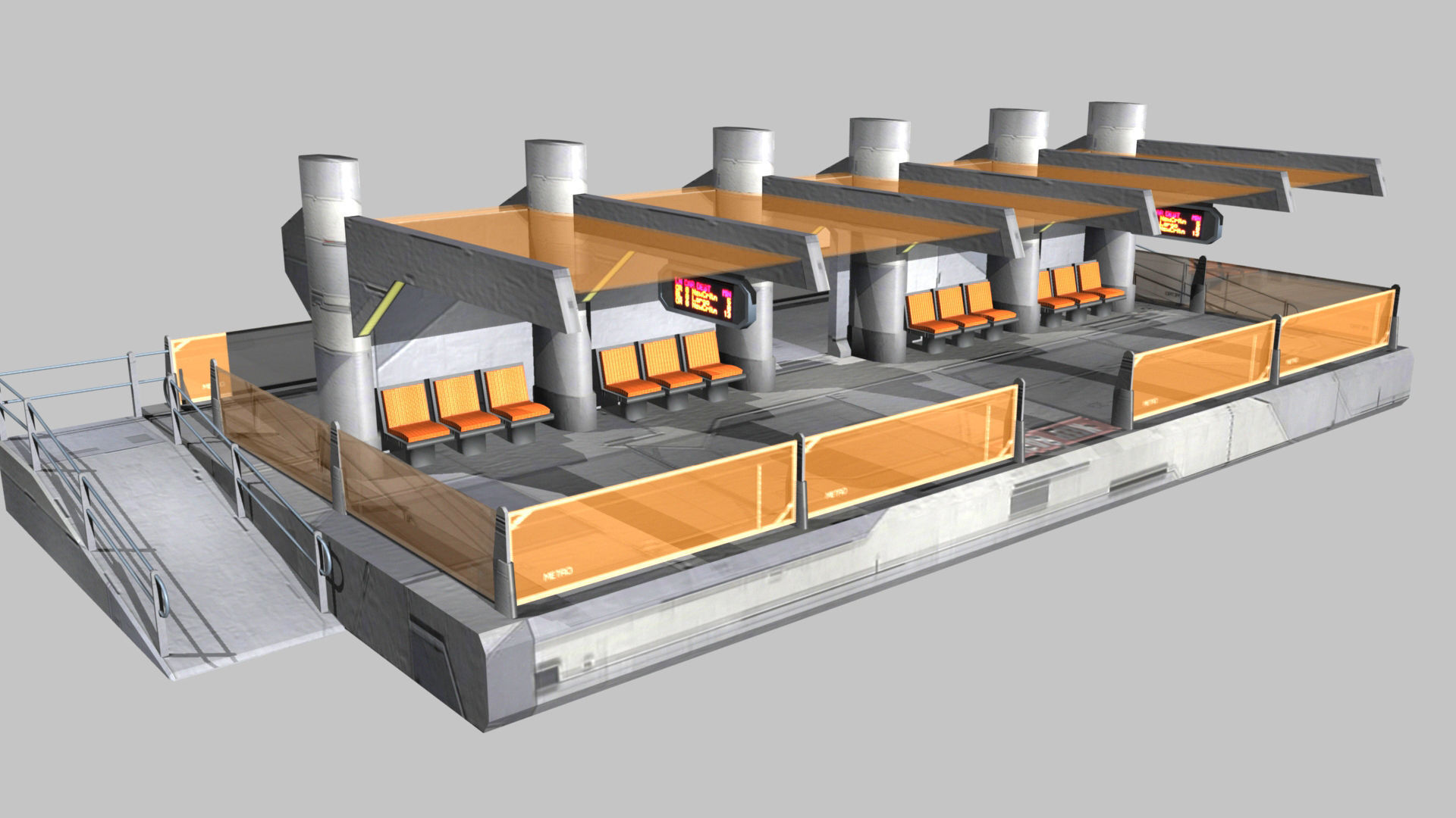 SciFi Tram Station Low-poly 3D model_6