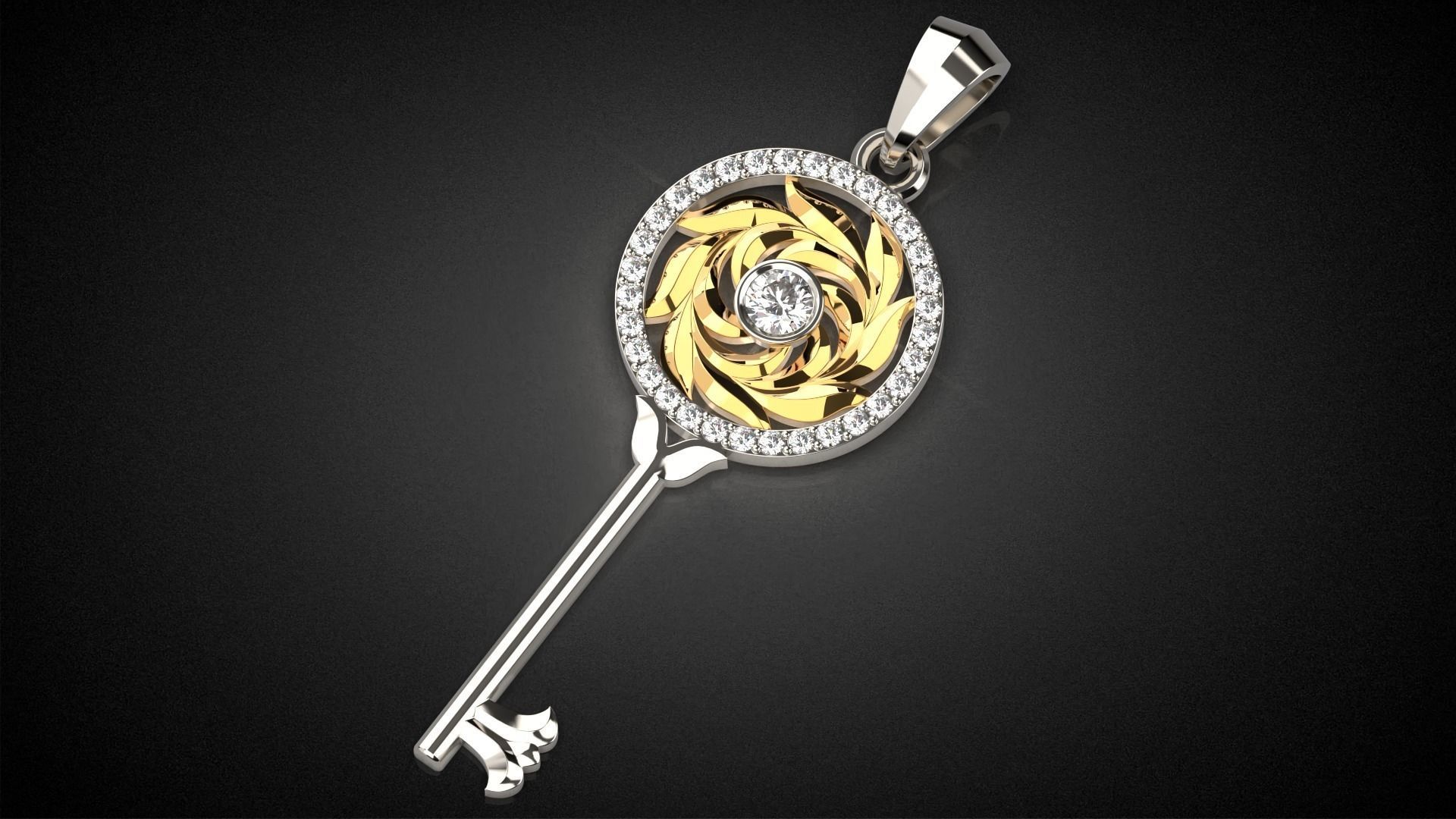 Gemstone Key Pendant P15 3D print model_5