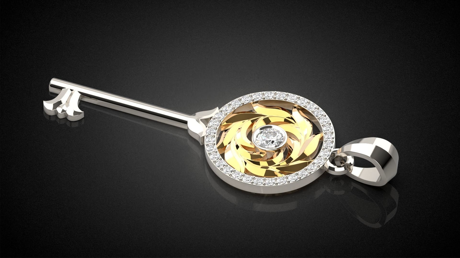 Gemstone Key Pendant P15 3D print model_8