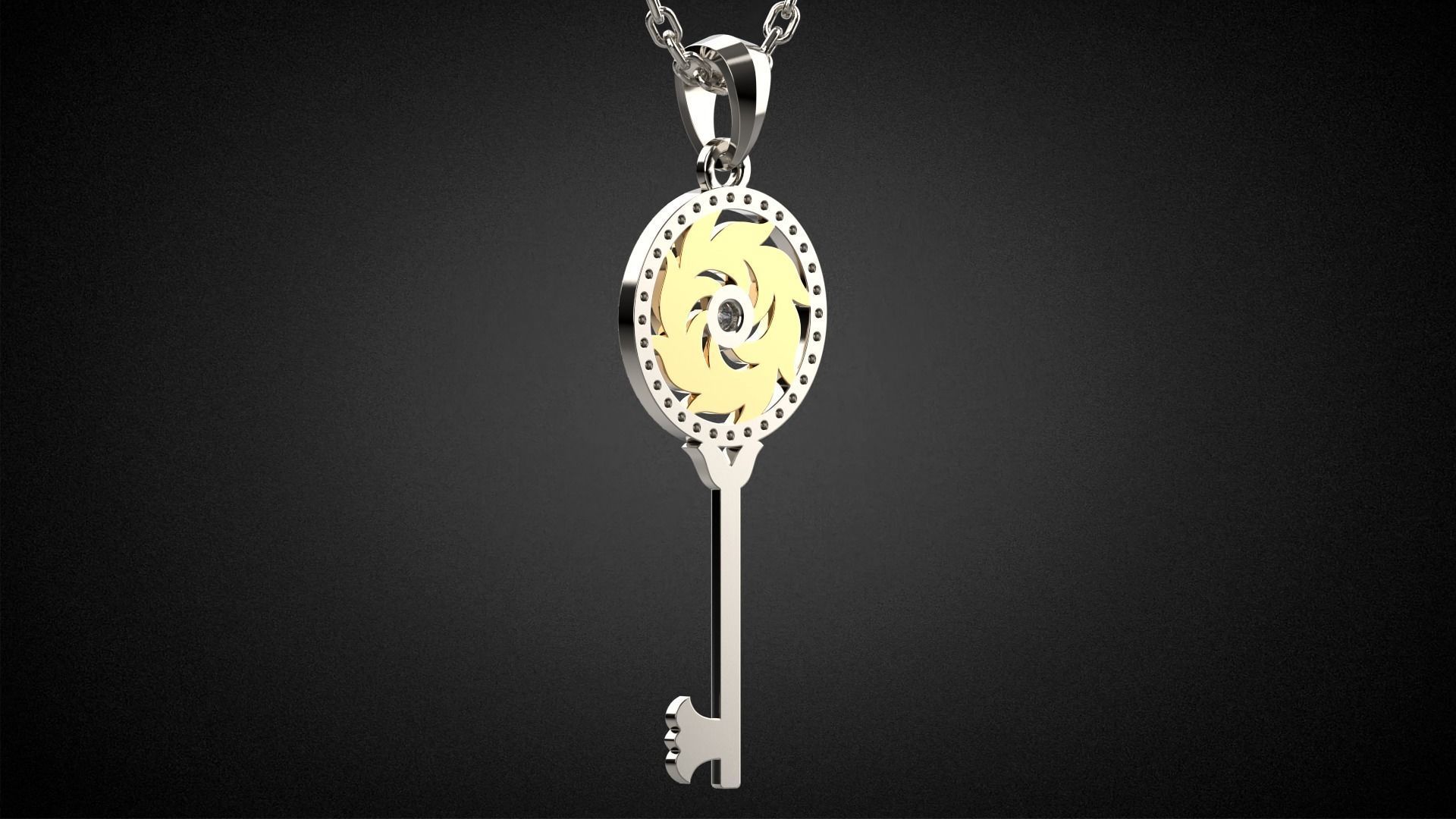 Gemstone Key Pendant P15 3D print model_3