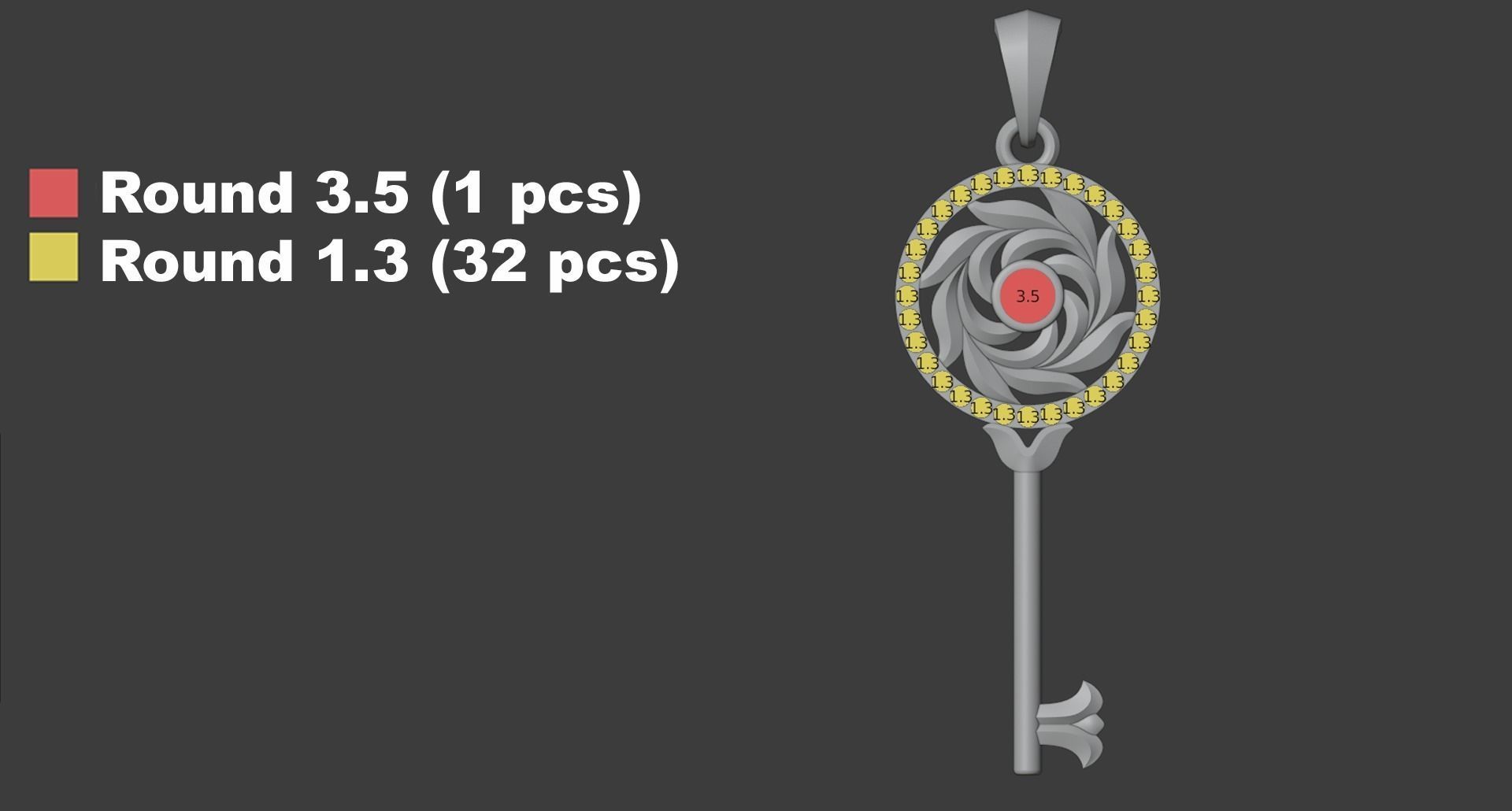 Gemstone Key Pendant P15 3D print model_19