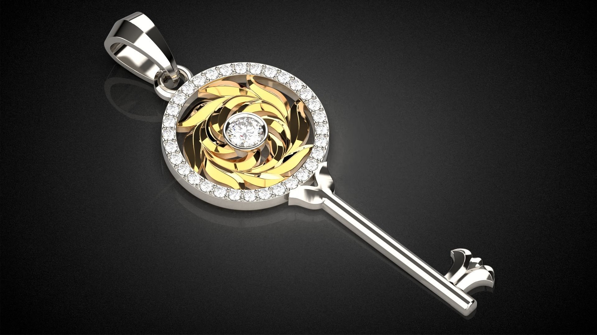 Gemstone Key Pendant P15 3D print model_13