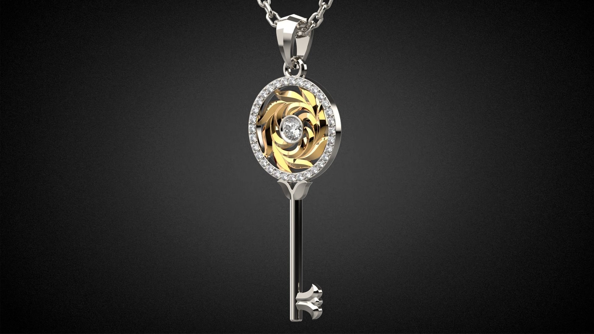 Gemstone Key Pendant P15 3D print model_2