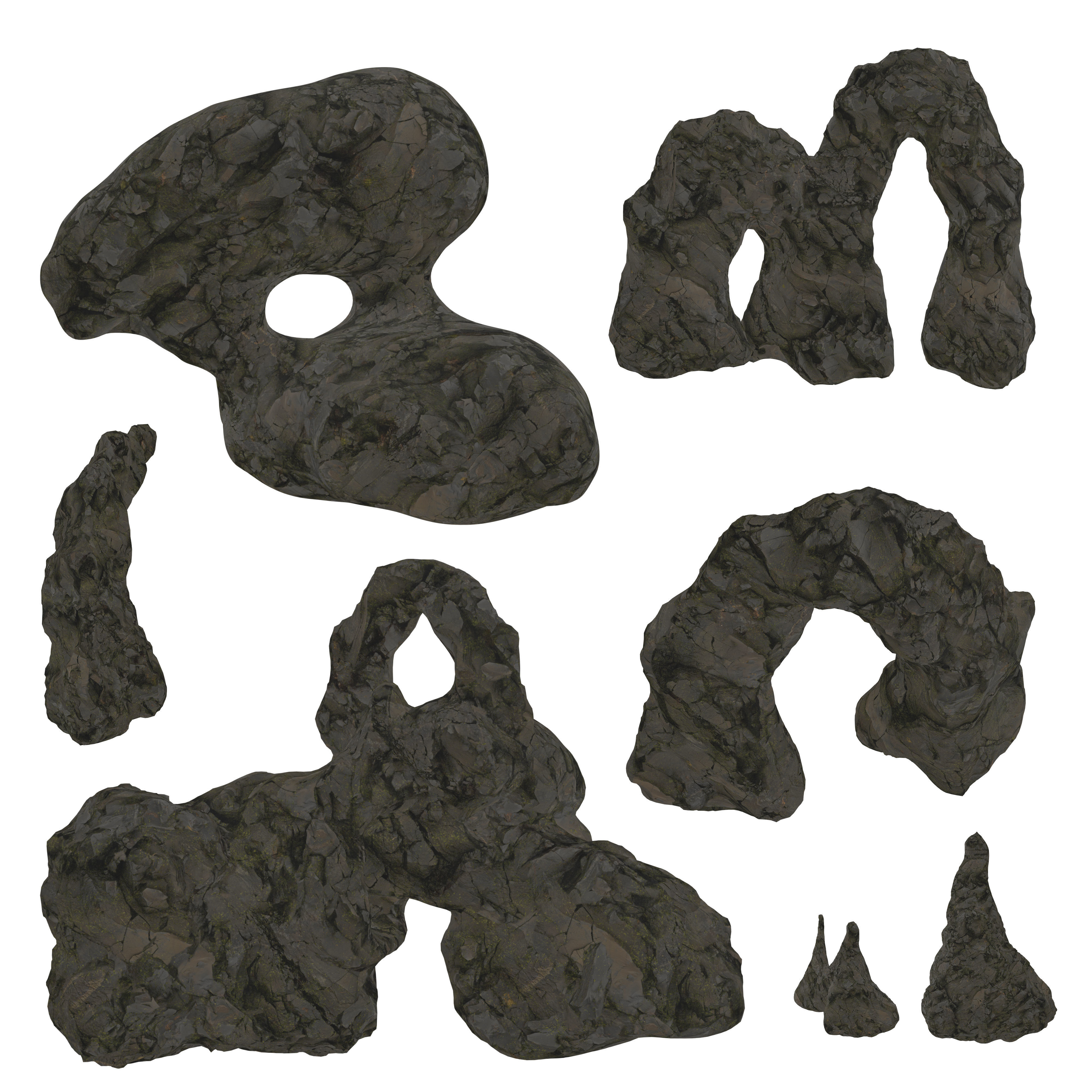 Cave tunnel and rocks mossy mountain PBR 8K Blundle KIT 3D model_10