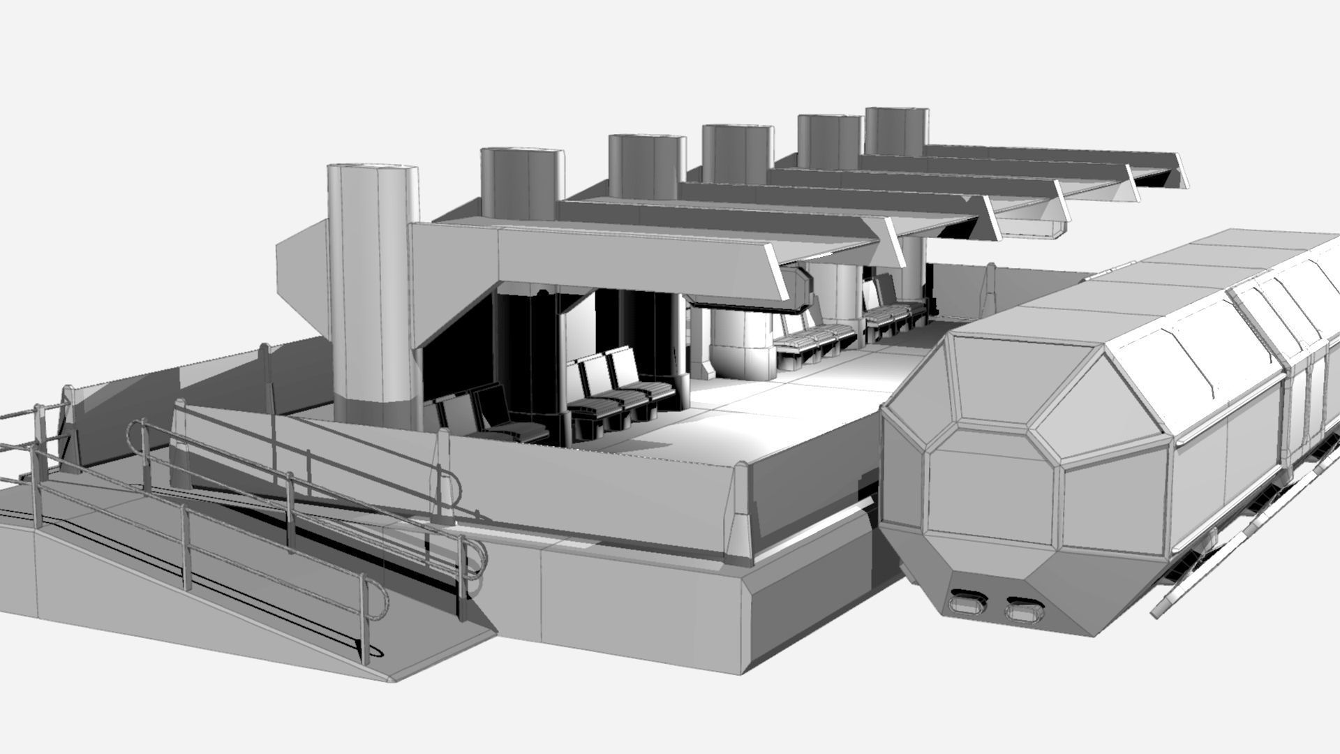 SciFi Tram Station Pack Low-poly 3D model_6