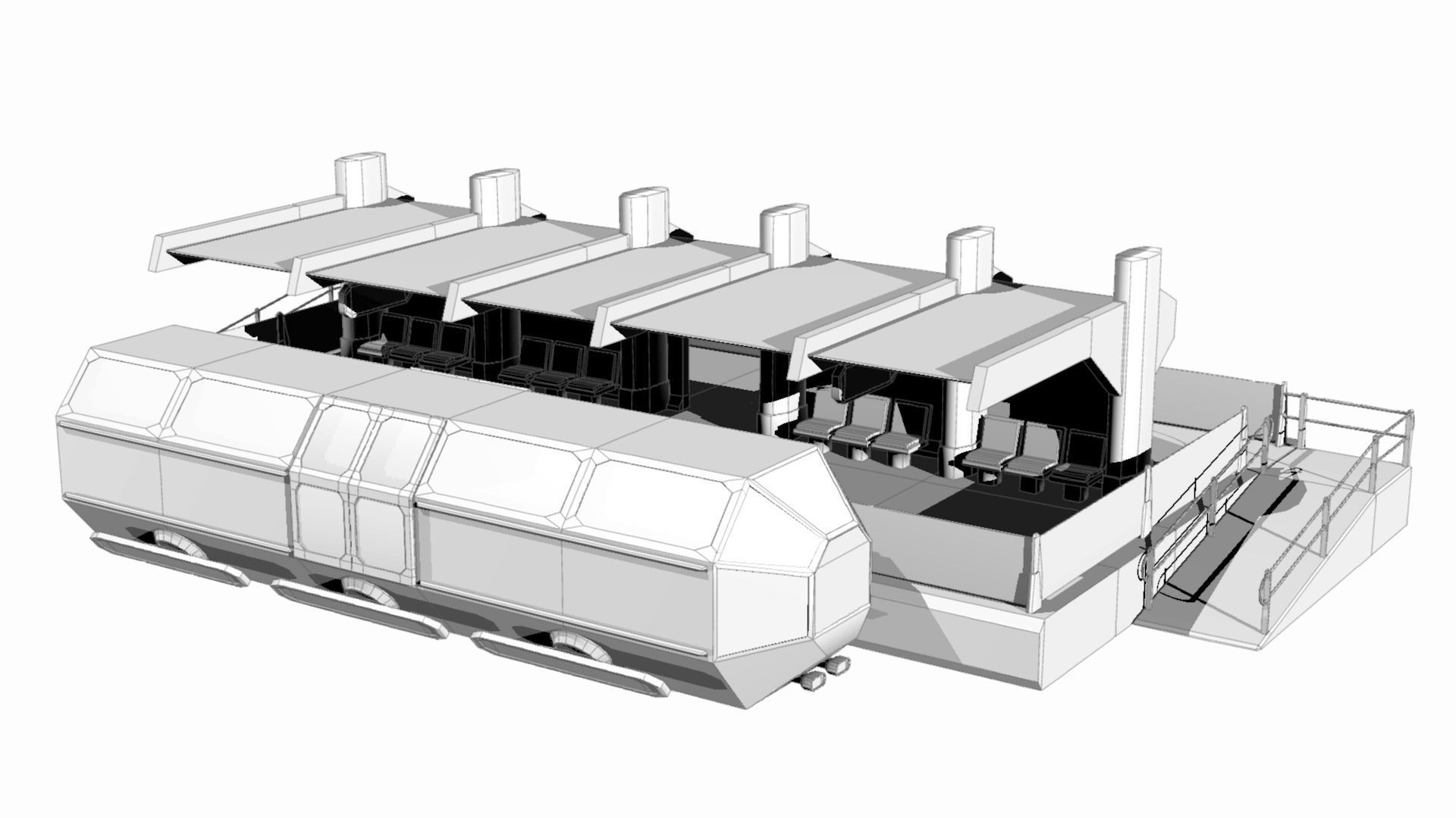 SciFi Tram Station Pack Low-poly 3D model_5