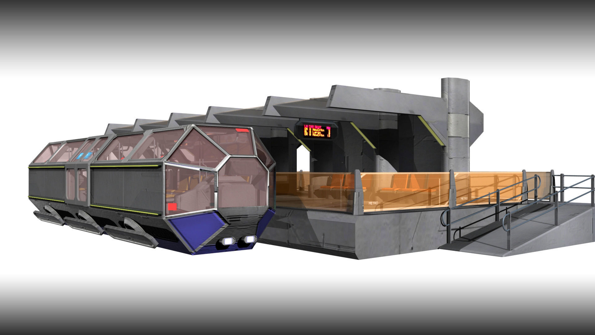 SciFi Tram Station Pack Low-poly 3D model_9