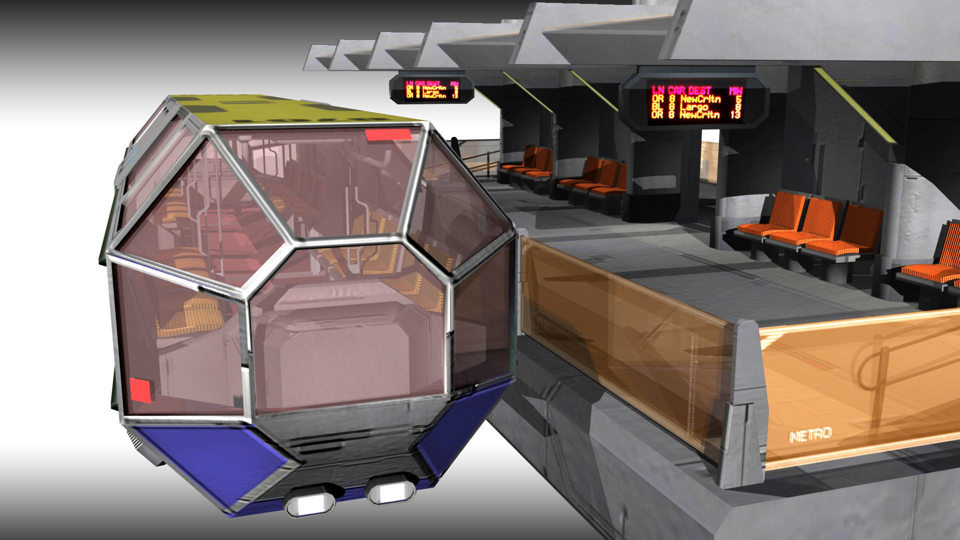 SciFi Tram Station Pack Low-poly 3D model_15