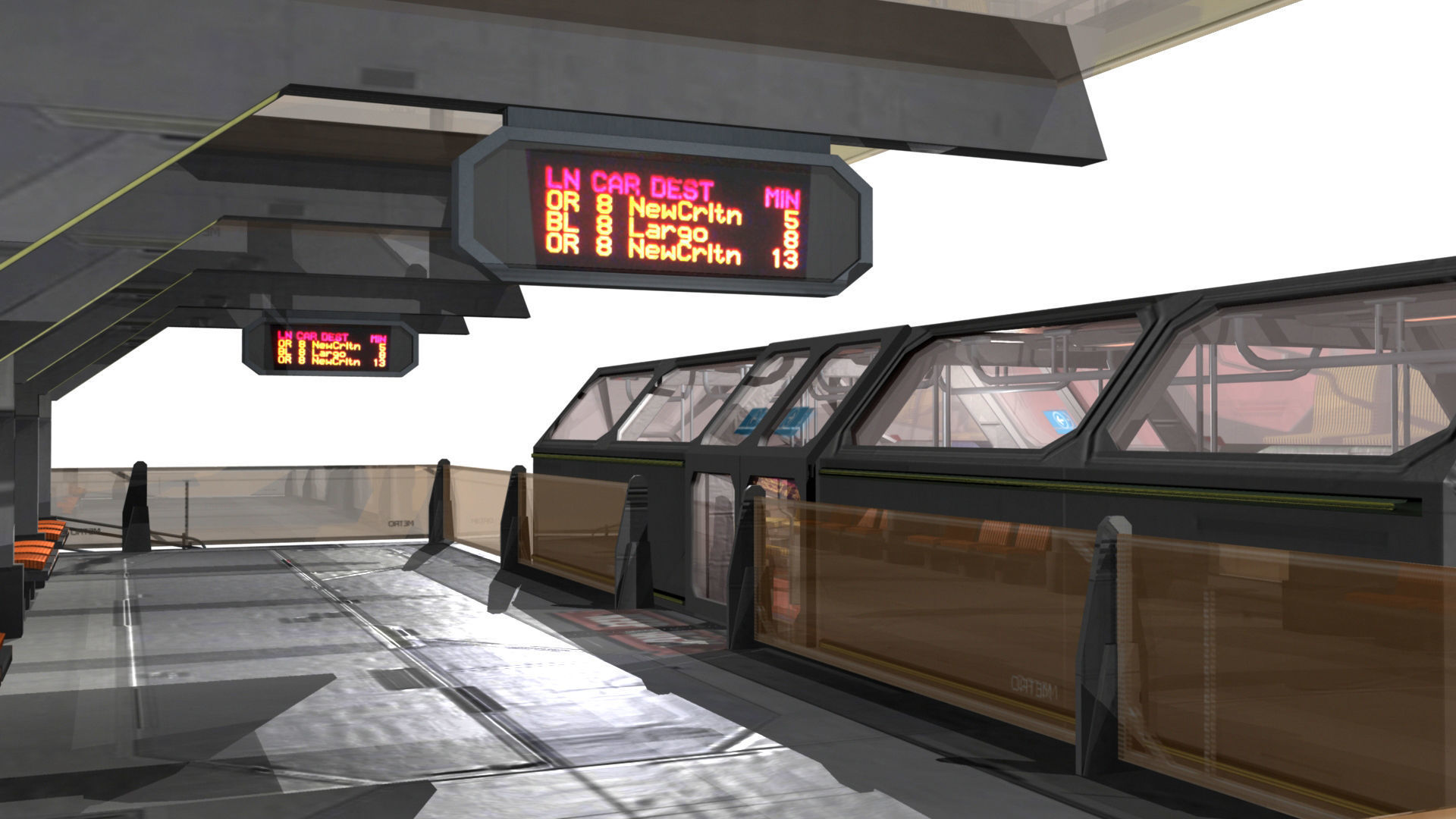 SciFi Tram Station Pack Low-poly 3D model_1