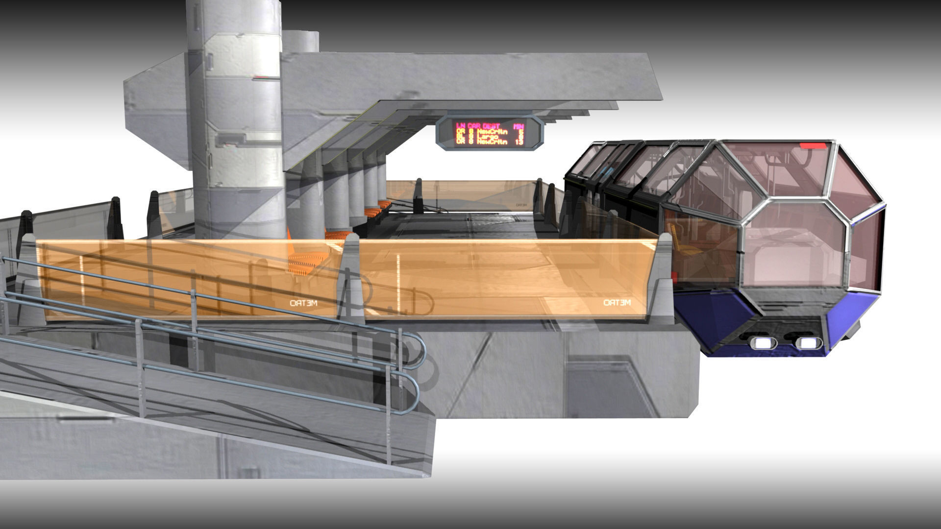 SciFi Tram Station Pack Low-poly 3D model_12