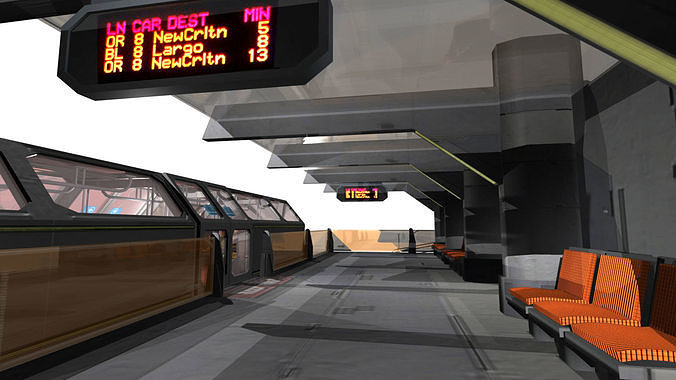 SciFi Tram Station Pack Low-poly 3D model