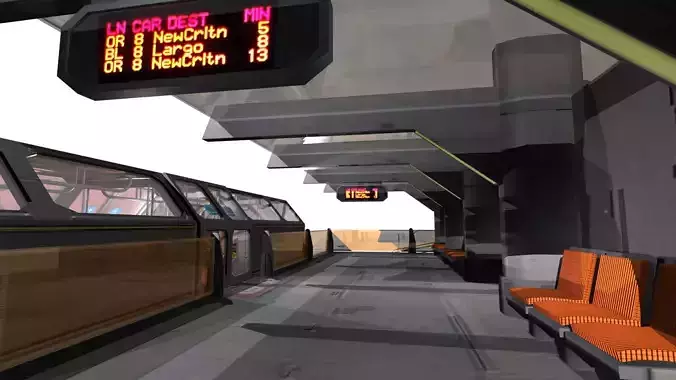 SciFi Tram Station Pack Low-poly 3D model