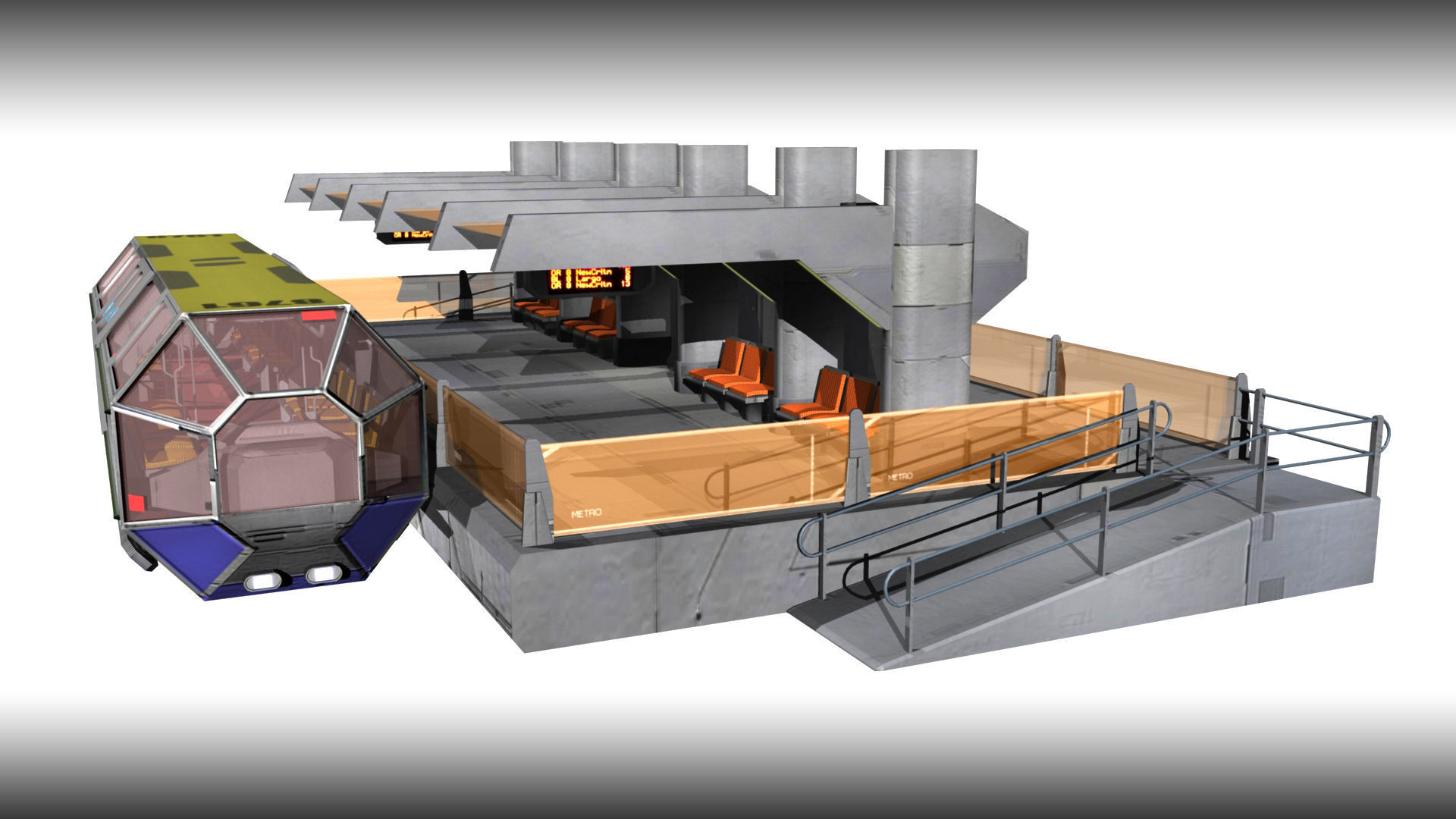 SciFi Tram Station Pack Low-poly 3D model_14