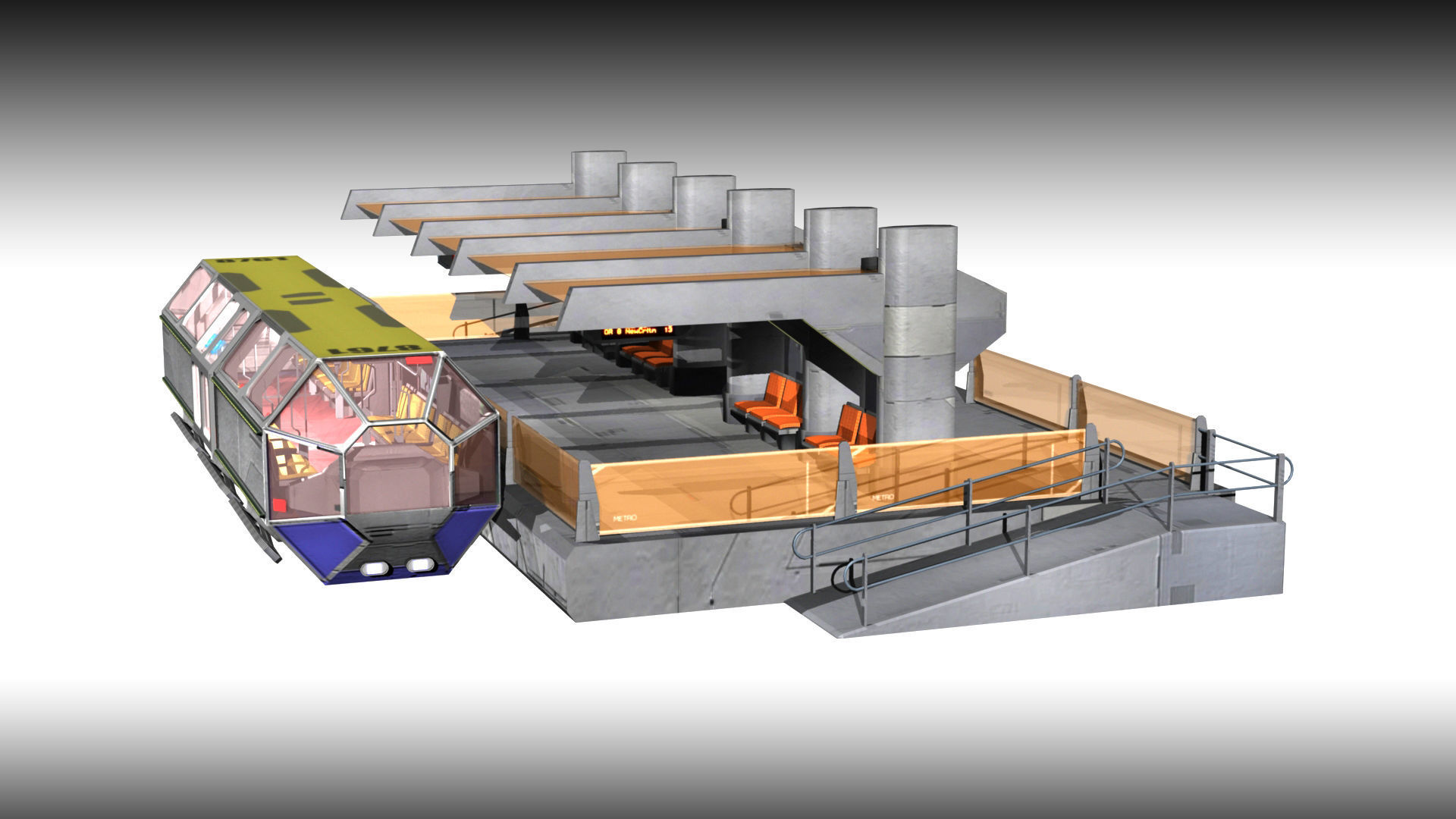 SciFi Tram Station Pack Low-poly 3D model_3