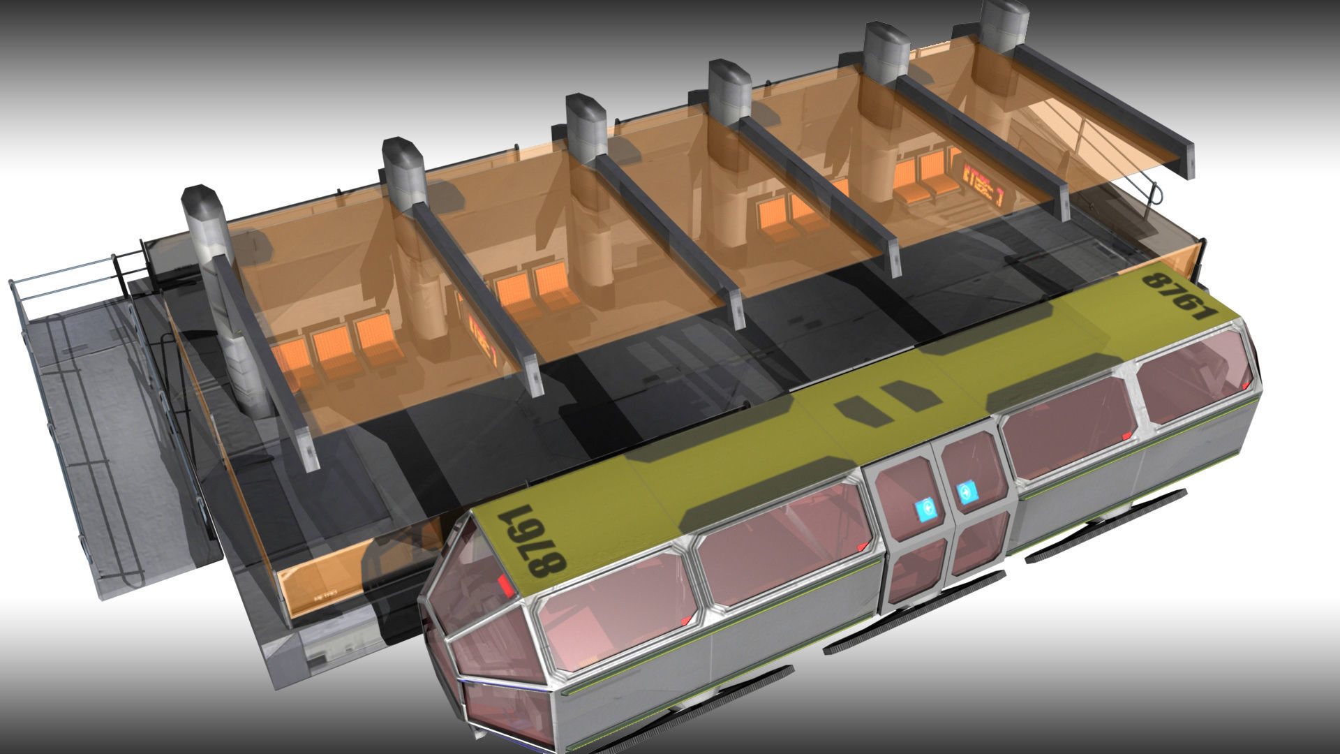 SciFi Tram Station Pack Low-poly 3D model_13