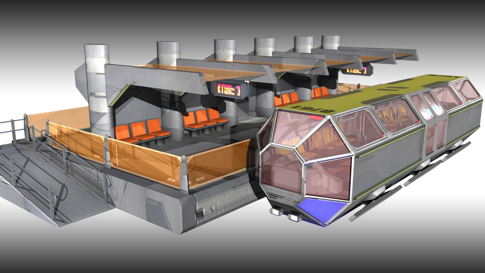SciFi Tram Station Pack Low-poly 3D model_2