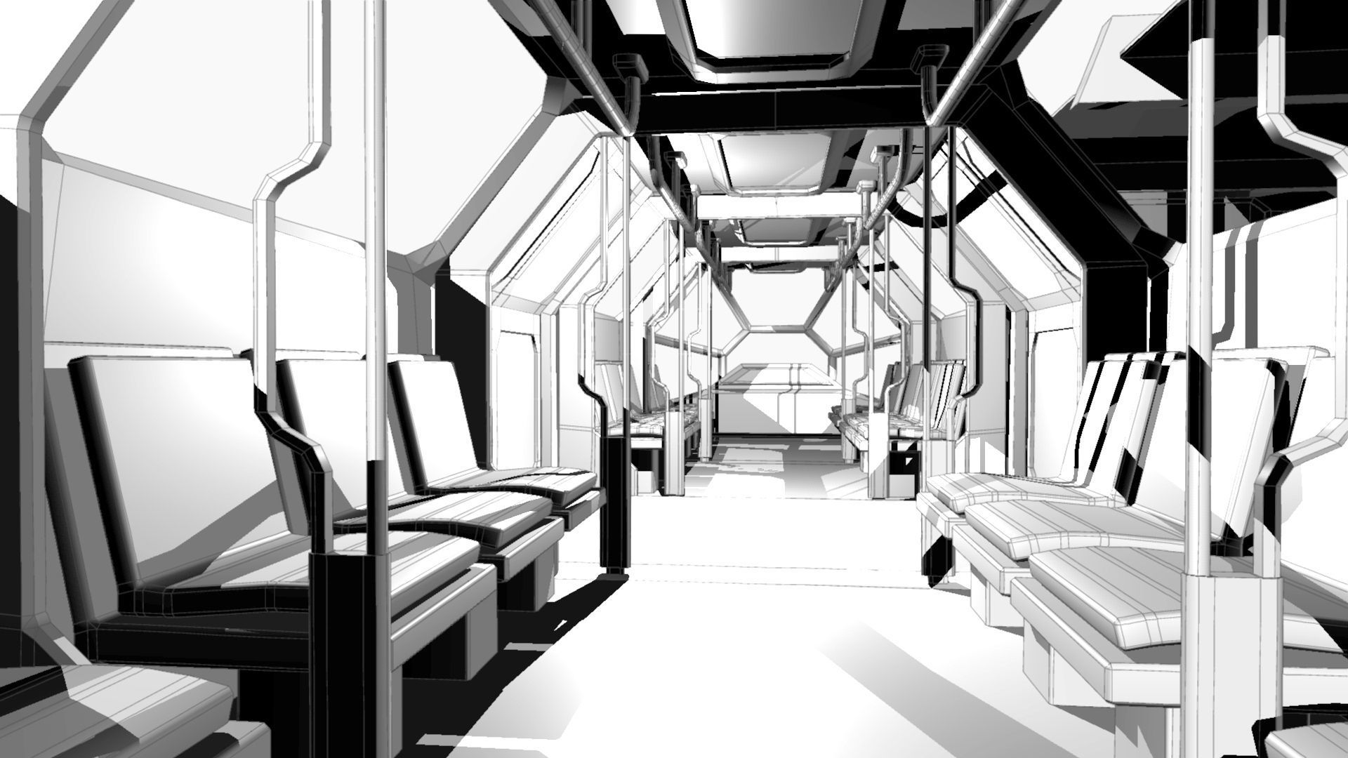 SciFi Tram Station Pack Low-poly 3D model_7