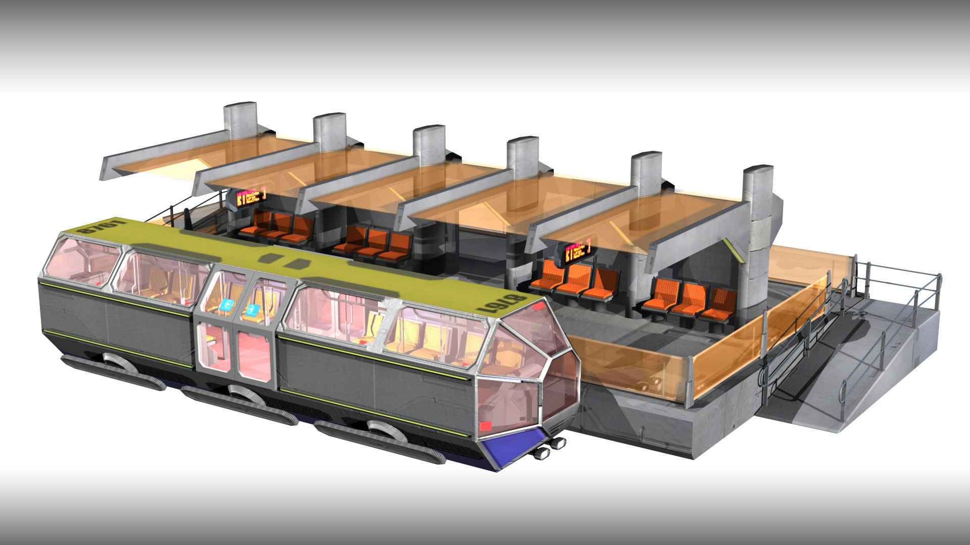 SciFi Tram Station Pack Low-poly 3D model_4