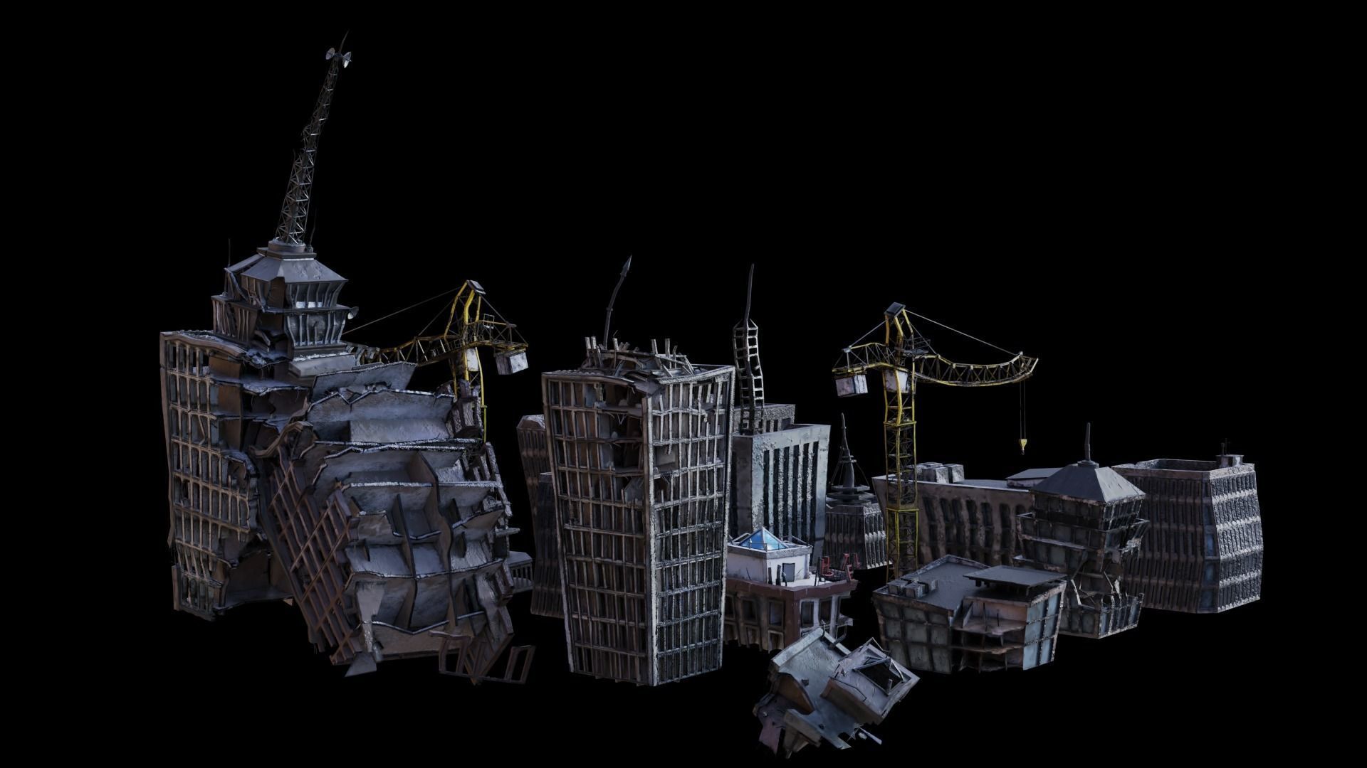 Apocalyptic Building Pack  Low-poly 3D model_7