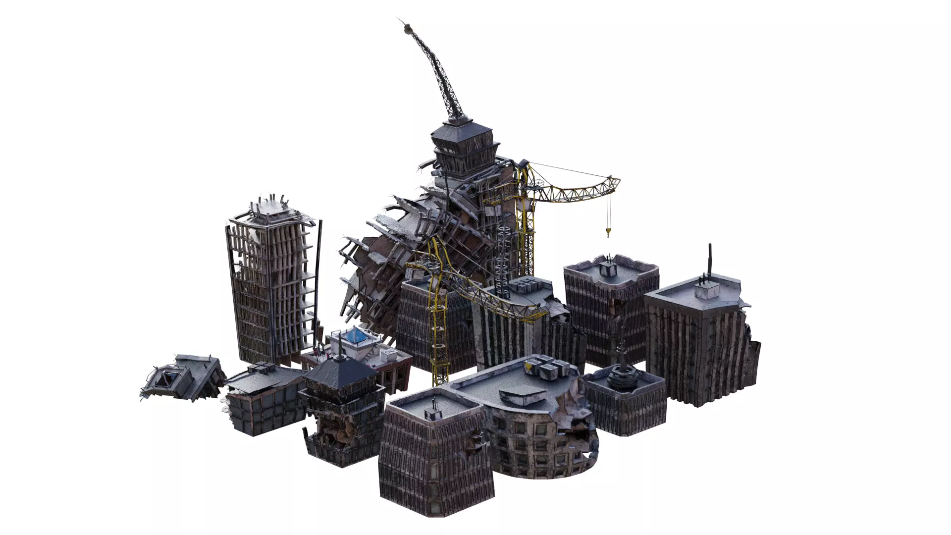 Apocalyptic Building Pack  Low-poly 3D model_0