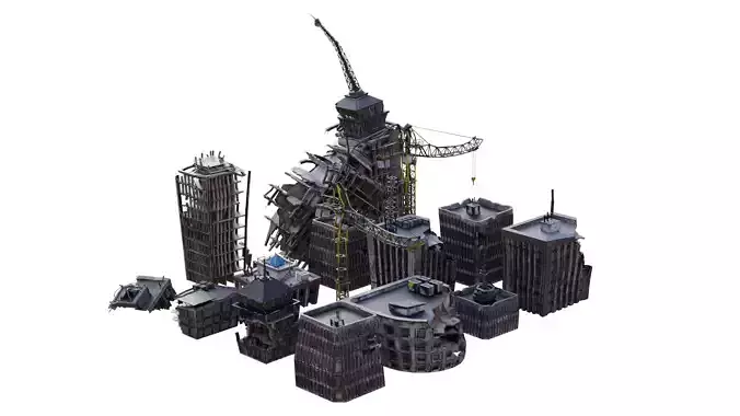 Apocalyptic Building Pack  Low-poly 3D model