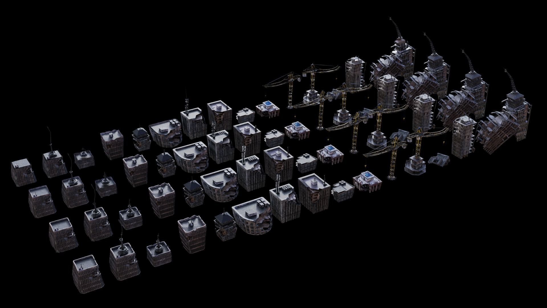 Apocalyptic Building Pack  Low-poly 3D model_2