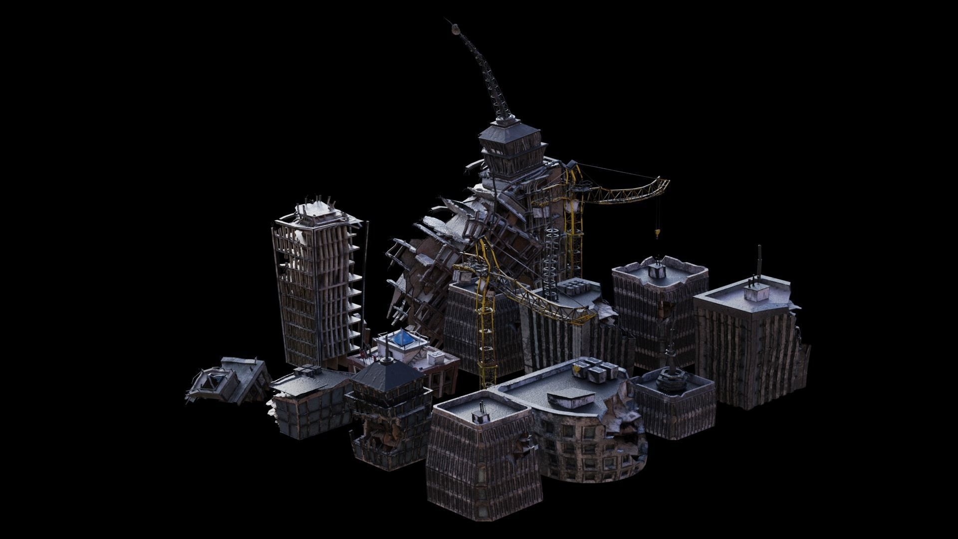 Apocalyptic Building Pack  Low-poly 3D model_4