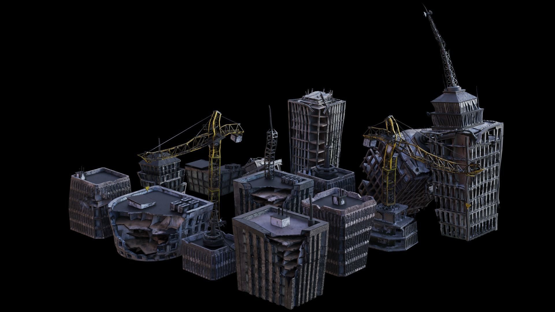 Apocalyptic Building Pack  Low-poly 3D model_5