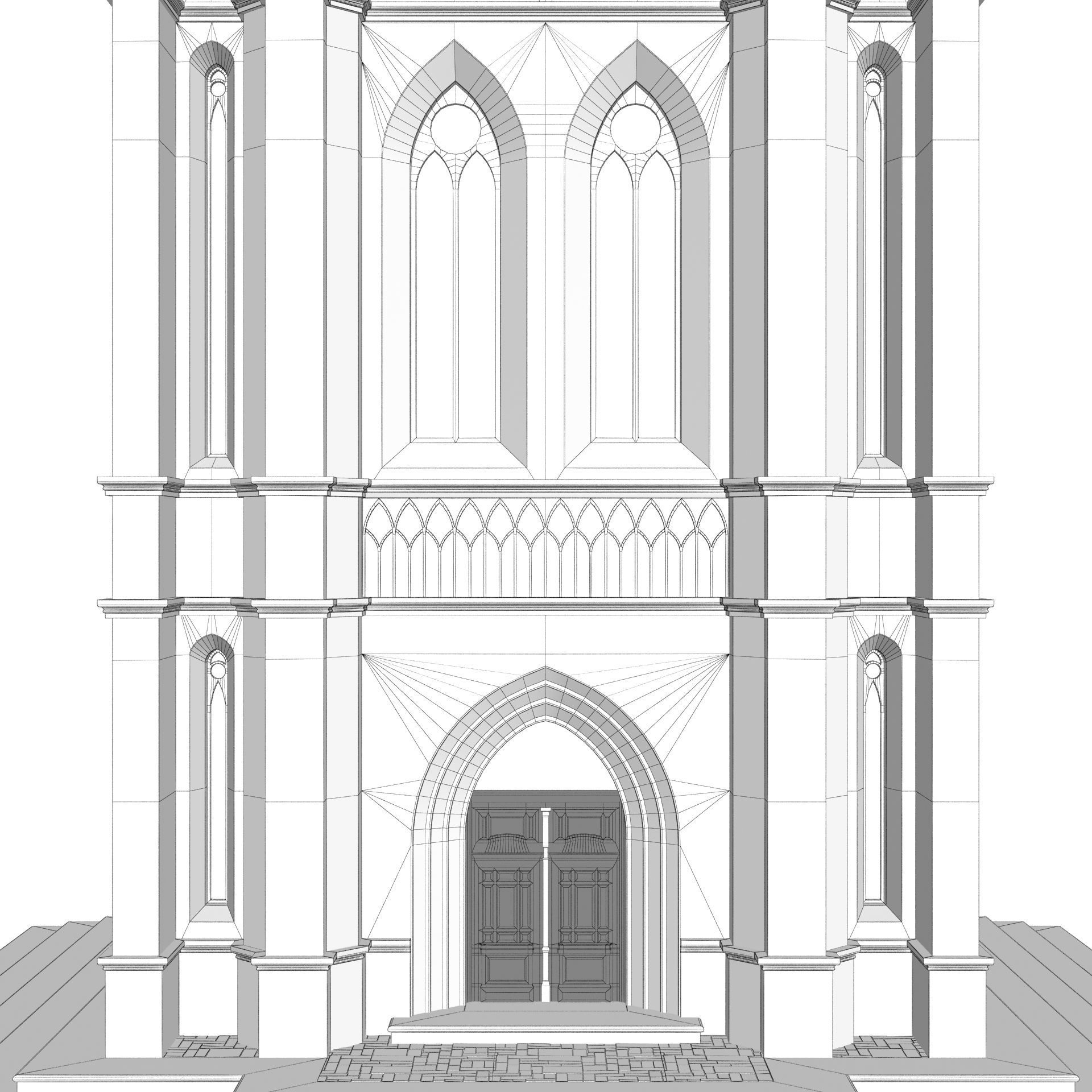 Old Clock Gothic Tower 3D model_23