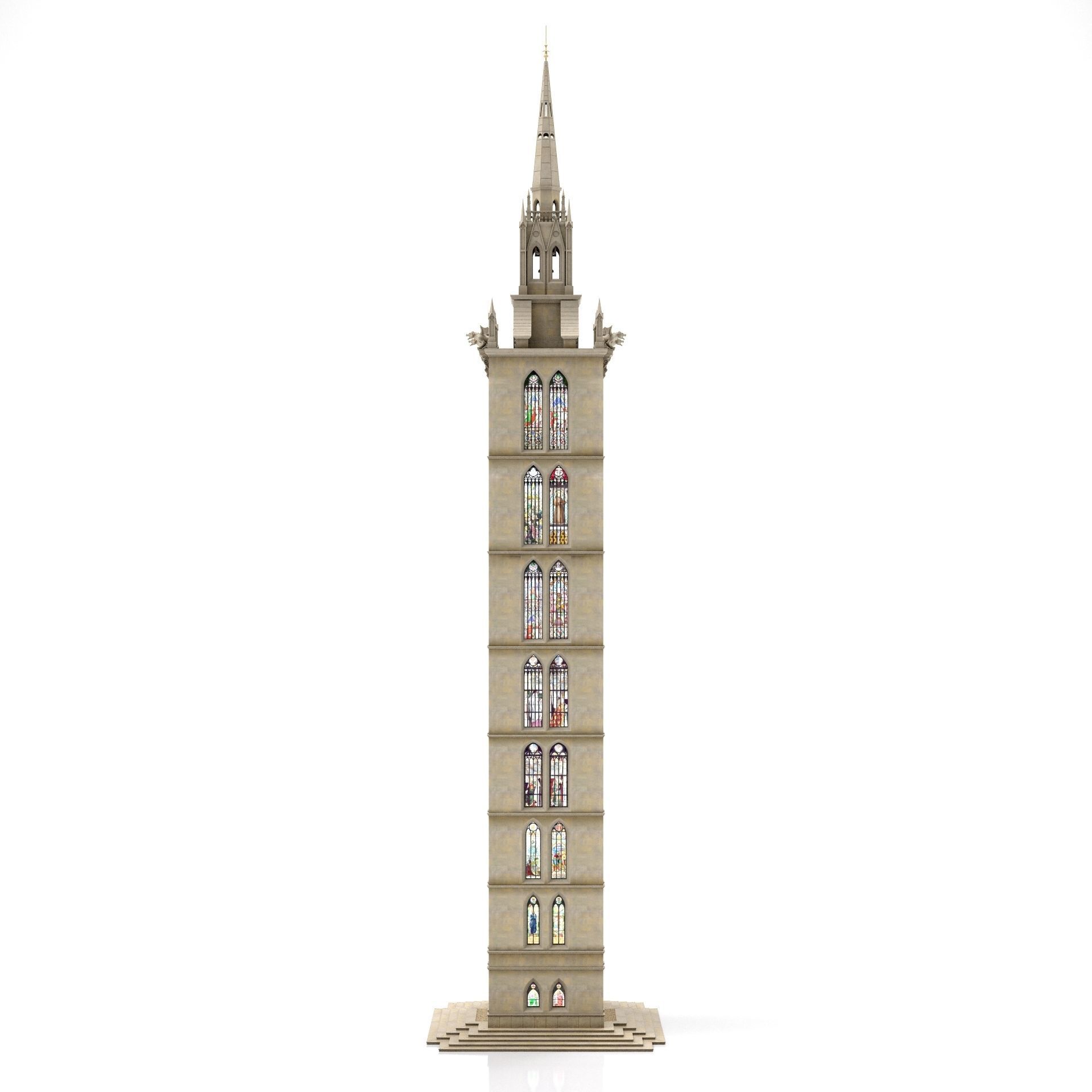 Old Clock Gothic Tower 3D model_3