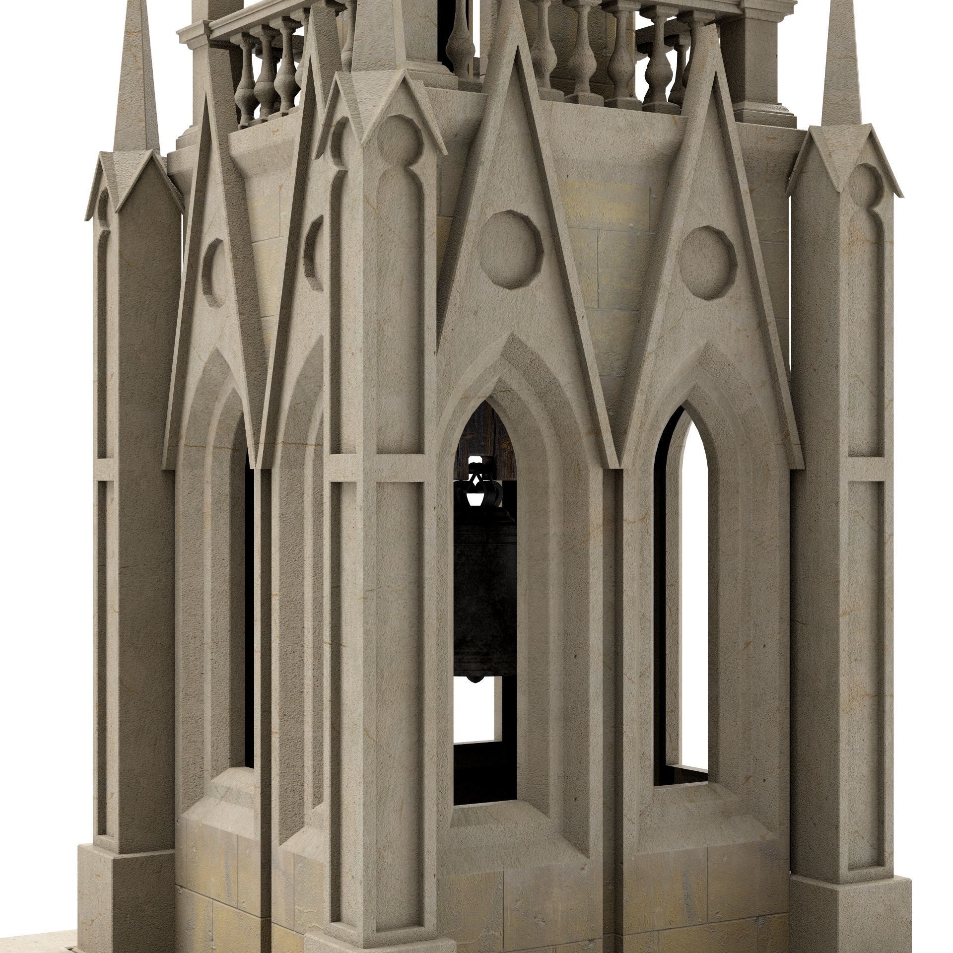 Old Clock Gothic Tower 3D model_12
