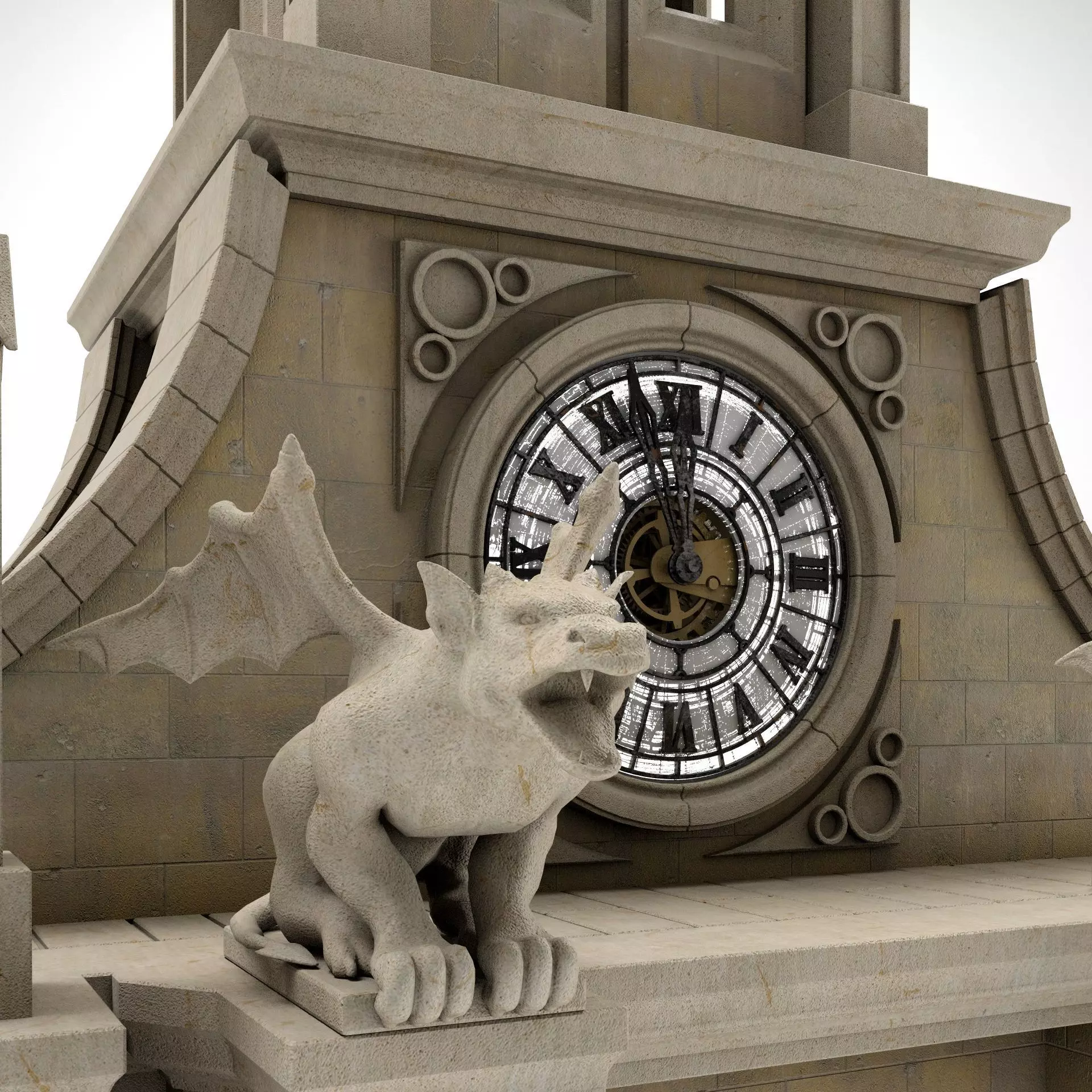 Old Clock Gothic Tower 3D model_0